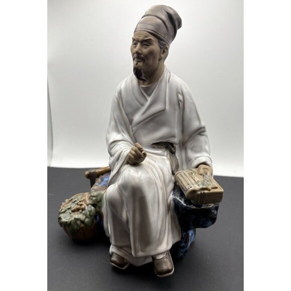 VINTAGE CHINESE SHIWAN MUDMAN STATUE Farmer With Tablet Rare 9” - Picture 1 of 8